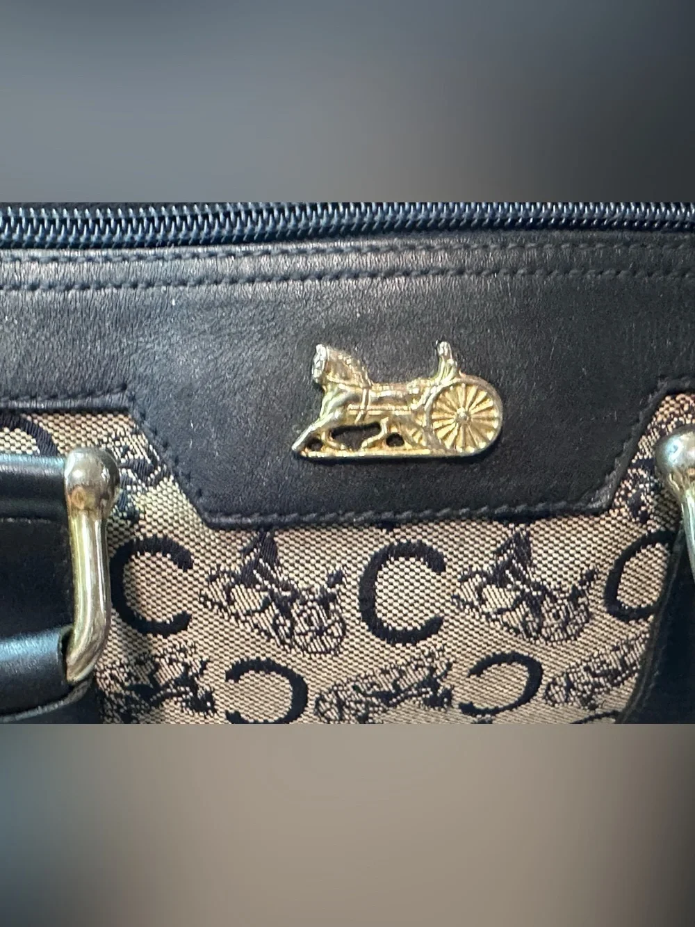 Celine Vintage Navy Leather Trim Mono Boston Bag